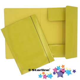 Cartellina con elastico - cartone plastificato - 3 lembi - 25x34 cm - giallo - queen starline