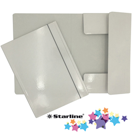 Cartellina con elastico - cartone plastificato - 3 lembi - 25x34 cm - bianco - queen starline