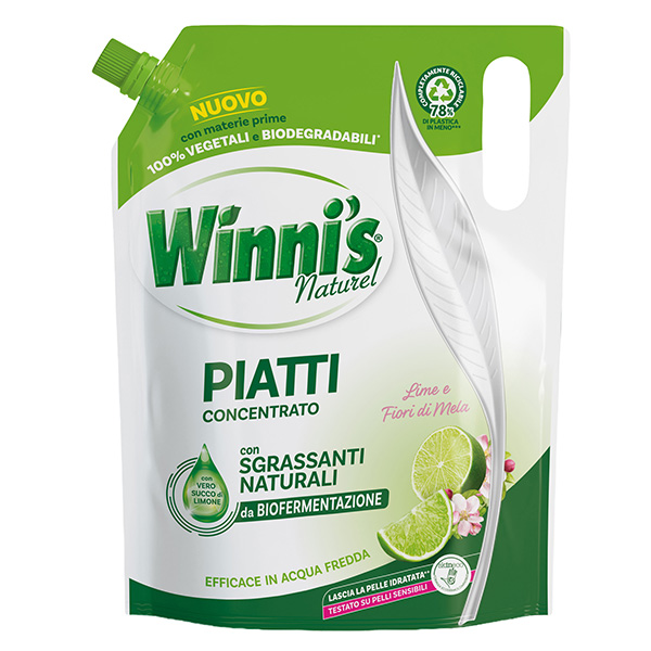 Detersivo piatti ecoformato - concentrato - 900 ml - lime e fiori di mela - winni's