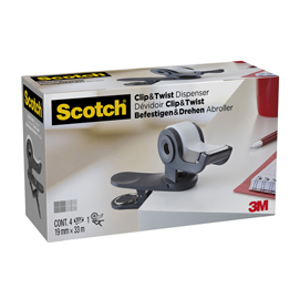 Dispenser clip & twist per nastro adesivo - grigio - 4 rotoli inclusi da 19 mm x 33 mt - scotch® magic™