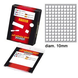 Etichetta adesiva - permanente -  tonda ø 10 mm - 120 etichette per foglio - bianco - 10 fogli per confezione - markin