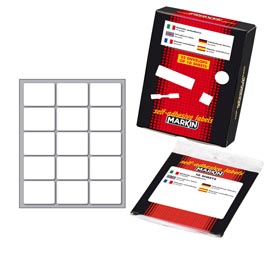 Etichetta adesiva - permanente - rettangolare - 37x27 mm - 15 etichette per foglio - 10 fogli per busta - bianco - markin
