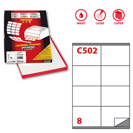 Etichetta adesiva c502 - permanente - 105x72 mm - 8 etichette per foglio - bianco - markin - scatola 100 fogli a4