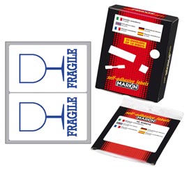 Etichetta adesiva markin - bianca - fragile - 115x70 mm - 2 etichette per foglio - 10 fogli per busta