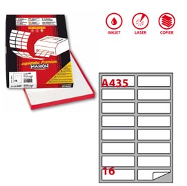 Etichetta adesiva a435 - permanente - 99,1x34 mm - 16 etichette per foglio - bianco - markin - scatola 100 fogli a4