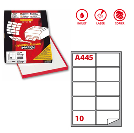 Etichetta adesiva a445 - permanente - 99,6x57 mm - 10 etichette per foglio - bianco - markin - scatola 100 fogli a4