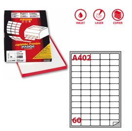 Etichetta adesiva a402 - permanente - 37,5x23,5 mm - 60 etichette per foglio - bianco - markin - scatola 100 fogli a4