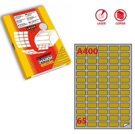 Etichetta adesiva a400 markin - oro - adatta a stampanti laser - 38.1x21.2 mm - 65 etichette per foglio - scatola da 100 fogli a4