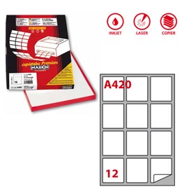 Etichetta adesiva a420 - permanente - 63,5x72 mm - 12 etichette per foglio - bianco - markin - scatola 100 fogli a4