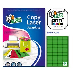 Etichetta adesiva lp4f - permanente - 47,5x25,5 mm - 44 etichette per foglio - verde fluo - tico - conf. 70 fogli a4
