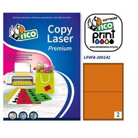 Etichetta adesiva lp4f  - permanente - 200x142 mm - 2 etichette per foglio - arancio fluo - tico - conf. 70 fogli a4