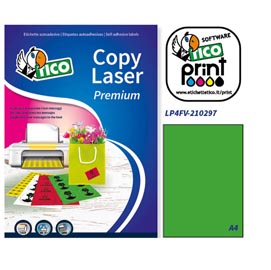 Etichetta adesiva lp4f - permanente - 210x297 mm - 1 etichetta per foglio - verde fluo - tico - conf. 70 fogli a4
