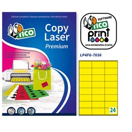 Etichetta adesiva lp4f - permanente - 70x36 mm - 24 etichette per foglio - giallo fluo - tico - conf. 70 fogli a4