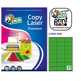 Etichetta adesiva lp4f - permanente - 70x36 mm - 24 etichette per foglio - verde fluo - tico - conf. 70 fogli a4
