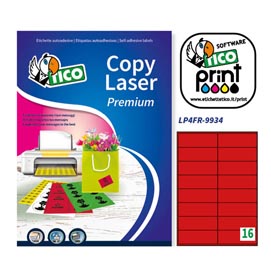 Etichetta adesiva lp4f - permanente - 99,1x34 mm - 16 etichette per foglio - rosso fluo - tico - conf. 70 fogli a4