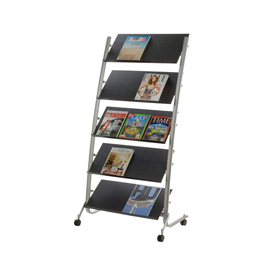 Espositore da terra con ruote - 82x51x166 cm - 5 ripiani - alba