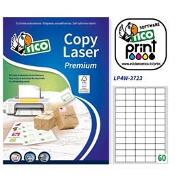 Etichetta adesiva lp4w - permanente - 37,5x23,5 mm - 60 etichette per foglio - bianco - tico - conf. 100 fogli a4