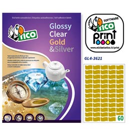 Etichetta adesiva gl4 - sagomata - permanente - 36x21 mm - 60 etichette per foglio - satinata oro - tico - conf. 100 fogli a4