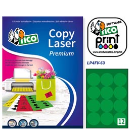 Etichetta adesiva lp4f - permanente - tonda ø 63.5 mm - 12 etichette per foglio - verde fluo - tico - conf. 70 fogli a4