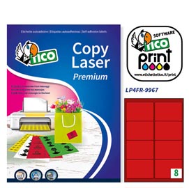 Etichetta adesiva lp4f - permanente - 99,1x67,7 mm - 8 etichette per foglio - rosso fluo - tico - conf. 70 fogli a4