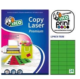 Etichetta adesiva lp4c - permanente - 70x36 mm - 24 etichette per foglio - verde opaco - tico - conf. 70 fogli a4