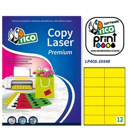 Etichetta adesiva lp4c - permanente - 105x48 mm - 12 etichette per foglio - giallo opaco - tico - conf. 70 fogli a4