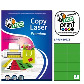 Etichetta adesiva lp4c - permanente - 105x72 mm - 8 etichette per foglio - verde opaco - tico - conf. 70 fogli a4