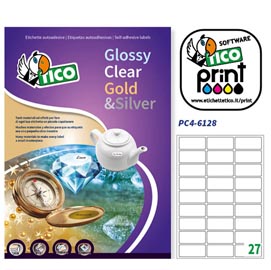 Etichetta in poliestere pc4 - adatta a stampanti laser - permanente - 61x286 mm - 27 etichette per foglio - trasparente - tico - conf. 100 fogli a4