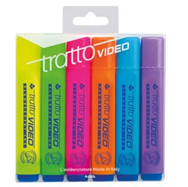 Evidenziatore tratto video - punta a scalpello - tratto da 1,0-5,0mm - astuccio 6 colori - tratto