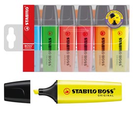 Evidenziatore boss original - punta a scalpello - tratto da 2,0-5,0mm - astuccio 6 colori assortiti  - stabilo