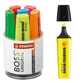 Evidenziatore boss original  - punta a scalpello - tratto da 2,0-5,0mm - cilindro 6 colori assortiti - stabilo