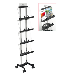 Espositore da terra con ruote - metallo/acrilico - 4 ripiani a4 - alba