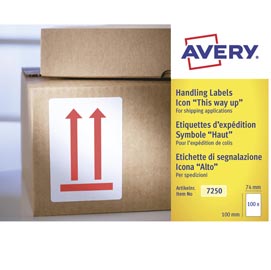 Etichette con simbolo frecce (alto) - 74x100 mm - permanente - rosso - avery - rotolo da 200 etichette