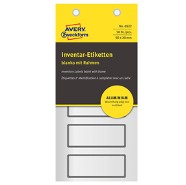 Etichetta per inventario permanenti - rettangolari - 50x20 mm - 5 etichette per foglio - alluminio - avery - blister da 10 fogli