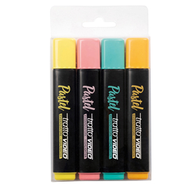 Evidenziatore tratto video pastel  - punta a scalpello - tratto da 1,0mm-5,0mm - colori assortiti - tratto - astuccio 4pz