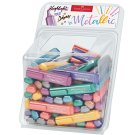 Evidenziatori textliner 46 metallic - colori assortiti - faber-castell - boccia 100 pezzi