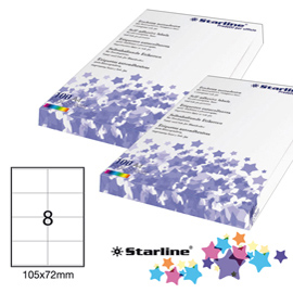 Etichetta adesiva - permanente - 105x72 mm - 8 etichette per foglio - bianco - starline - conf. 100 fogli a4