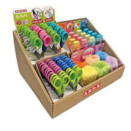 Forbici e temperamatite in piu' versioni - colori assortiti - arda - display 62 pezzi totali