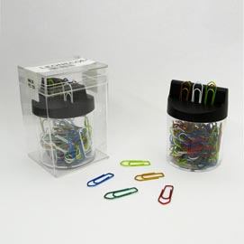 Fermagli colorati metallizzati n.2 - lunghezza 26 mm - colori assortiti - molho leone - dispenser magnetico da 125 fermagli