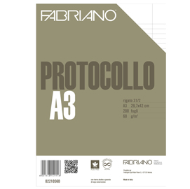 Fogli protocollo -  a4 - 1 rigo con margine - 200 fogli - 60 gr - fabriano