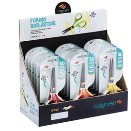 Forbici blisterati - colori assortiti - riplast - espositore da 18 pezzi