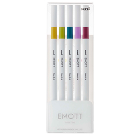Fineliner emott - tratto 0.4 mm - colori assortiti retro' - uni mitsubishi - conf. 5 pezzi