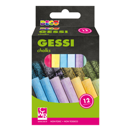 Gessetti tondi - ø 10 x 81 mm - colori assortiti - deco - scatola 12 gessetti tondi