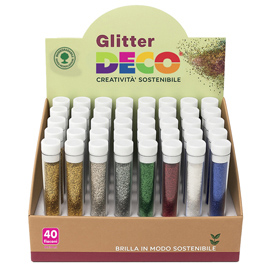 Glitter bio grana fine - 10ml - colori assortiti - deco - display 40 flaconi