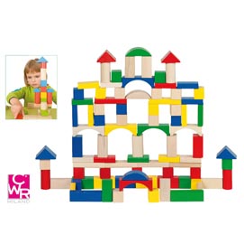 Gioco costruzioni in legno - pezzi assortiti - cwr - conf. 100 pezzi