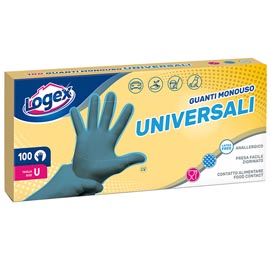 Guanti - polietilene clorurato anallergico - riciclabile - taglia universale - azzurrro - logex professional - scatola da 100 pezzi