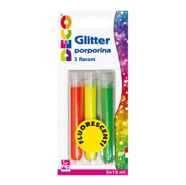 Glitter grana fine - 12ml - colori assortiti fluo - cwr - blister 3 flaconi