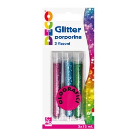 Glitter grana fine - 12ml - colori assortiti olografici - cwr - blister 3 flaconi