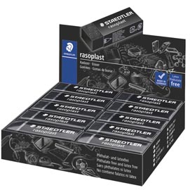Gomma rasoplast - 63x13x23 mm - nero per matita - staedtler - box 20 pezzi