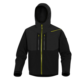 Giacca softshell horten - tessuto softshell/poliestere/elastan - con cappuccio - taglia xxl - nero/giallo - deltaplus